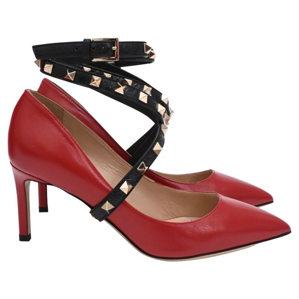 Valentino Garavani Rockstud Ankle Wrap Pumps in Burgundy Leather